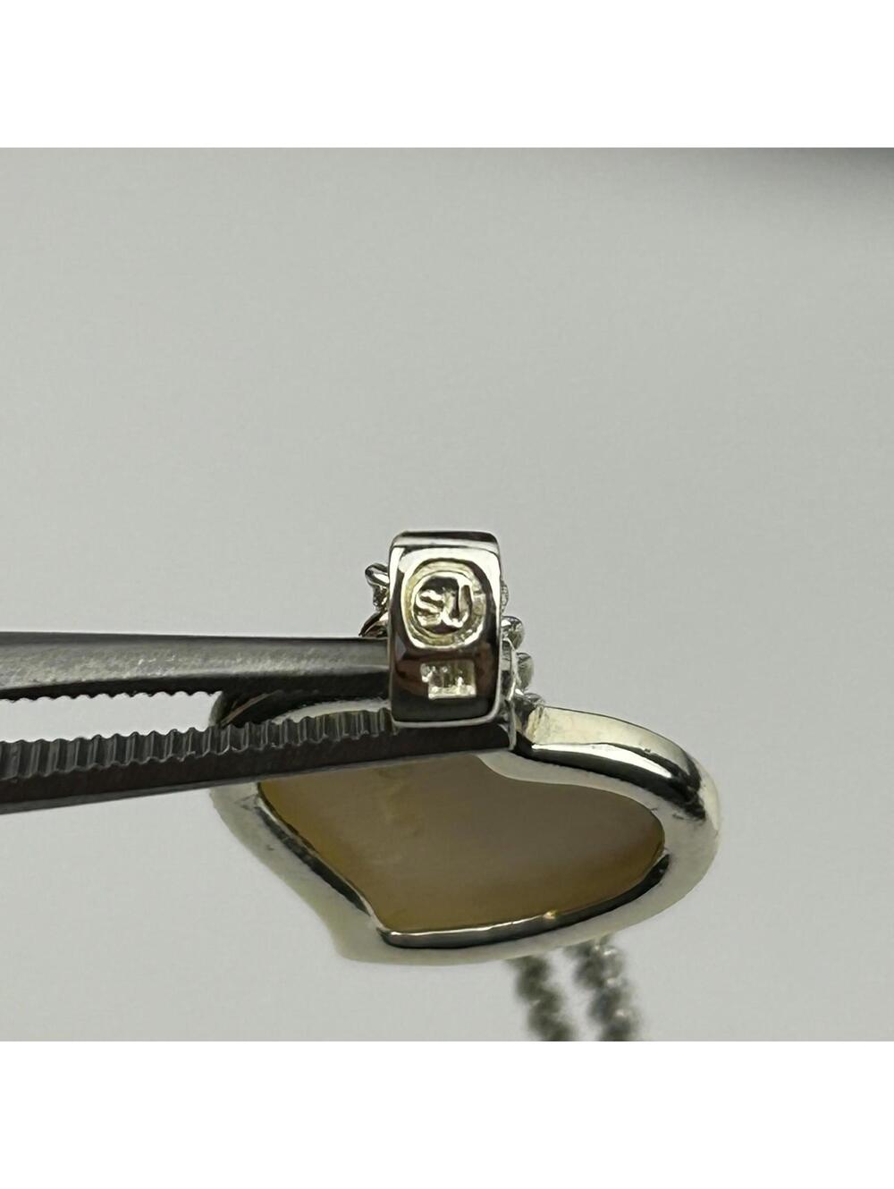 Vintage SD 925 Sterling Silver Mother of Pearl Heart Pendant Necklace White MOP - Picture 6 of 16